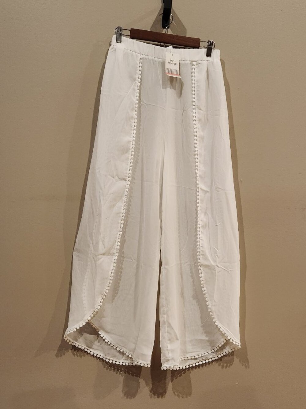 Bon Voyage Women's Sheer Wide Leg Cover Up Pants White Medium NWT
